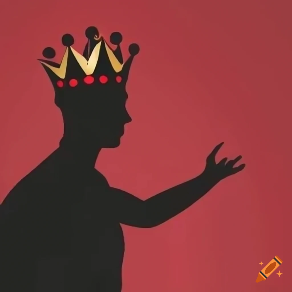Black shadow wearing a crown on a red background on Craiyon
