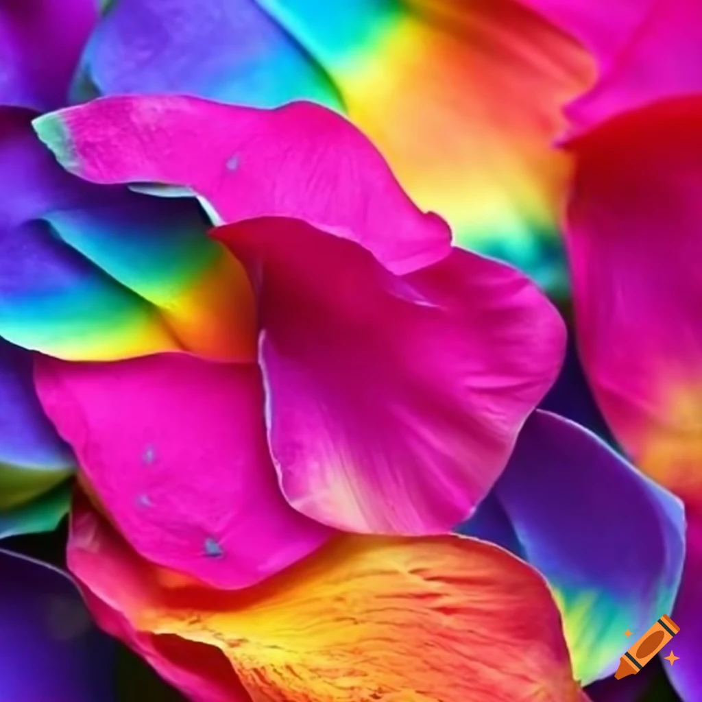 Colorful flower petals forming a rainbow on Craiyon