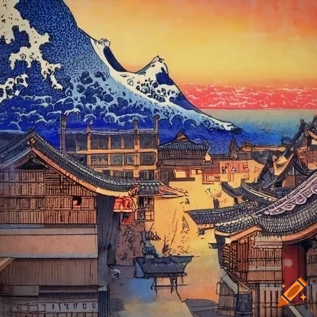 Illustration Japanese landscape painting style