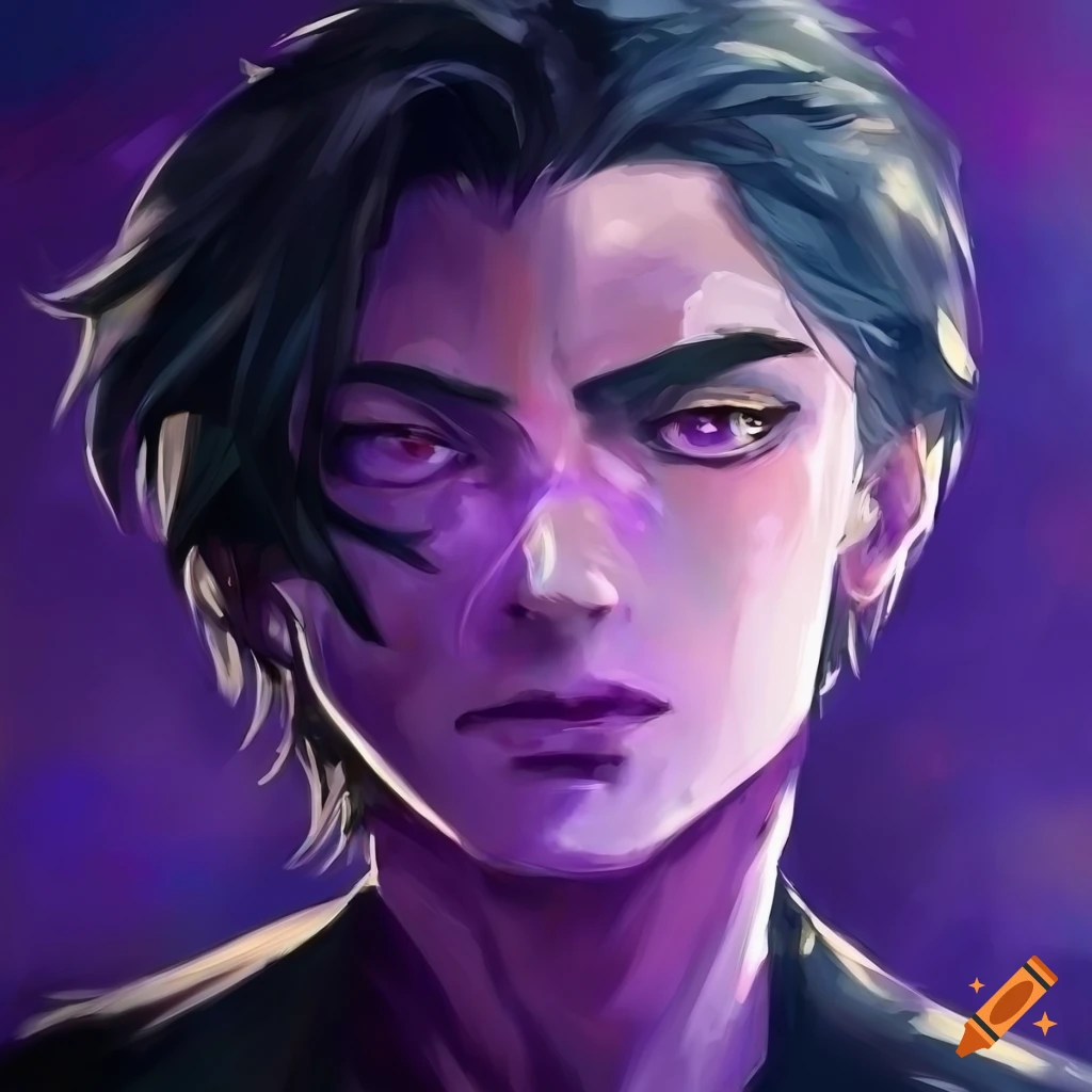 Palette knife painting of a smirking anime man