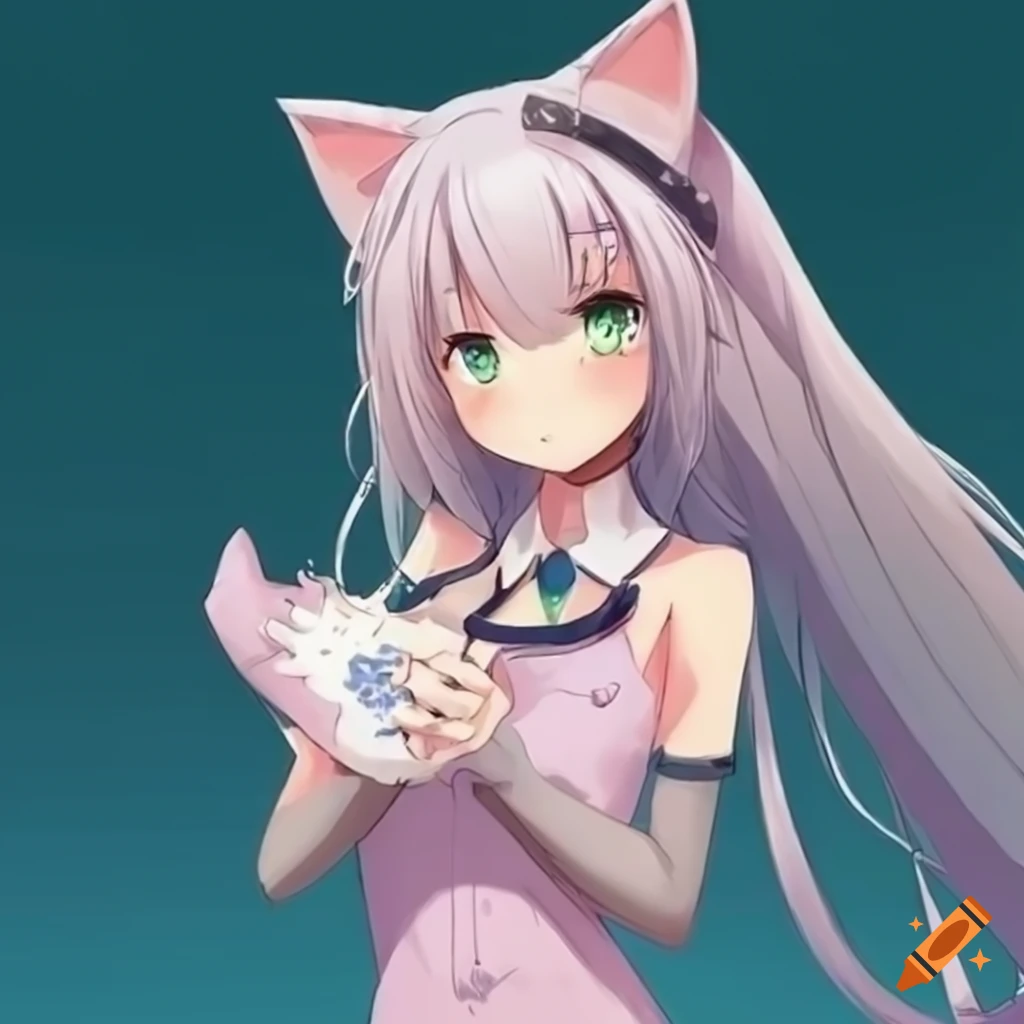 Digital art of a cute anime cat girl on Craiyon