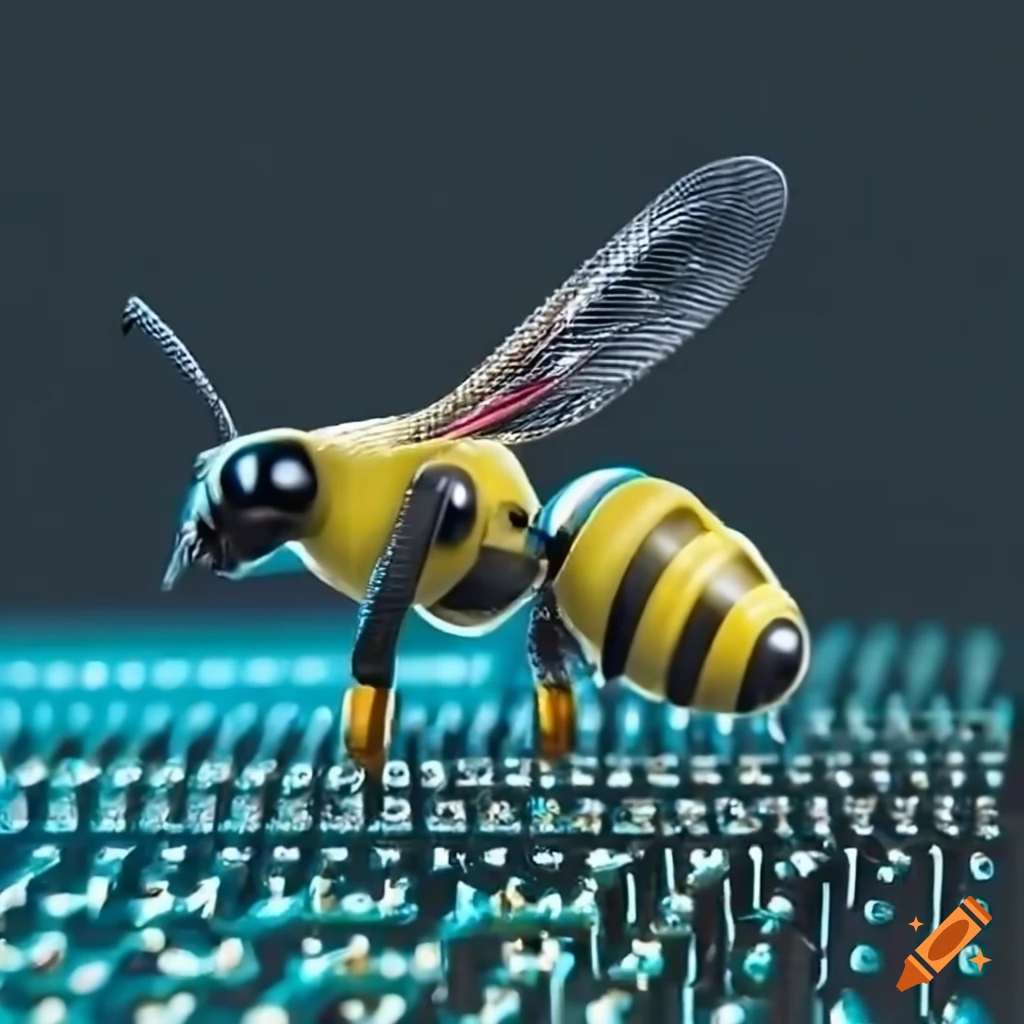 Robotic bee on a detailed circuit board on Craiyon