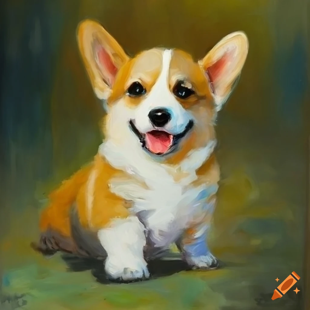 Corgi puppy in a Monet-inspired painting