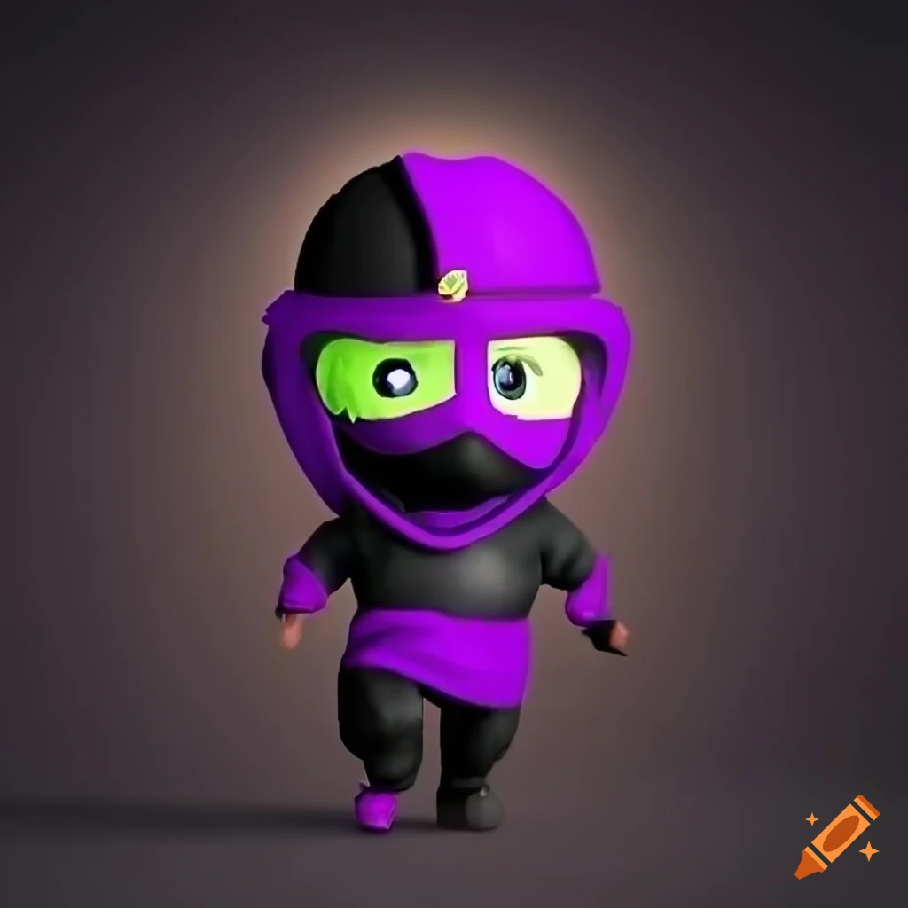 cute baby ninja in black and neon violet