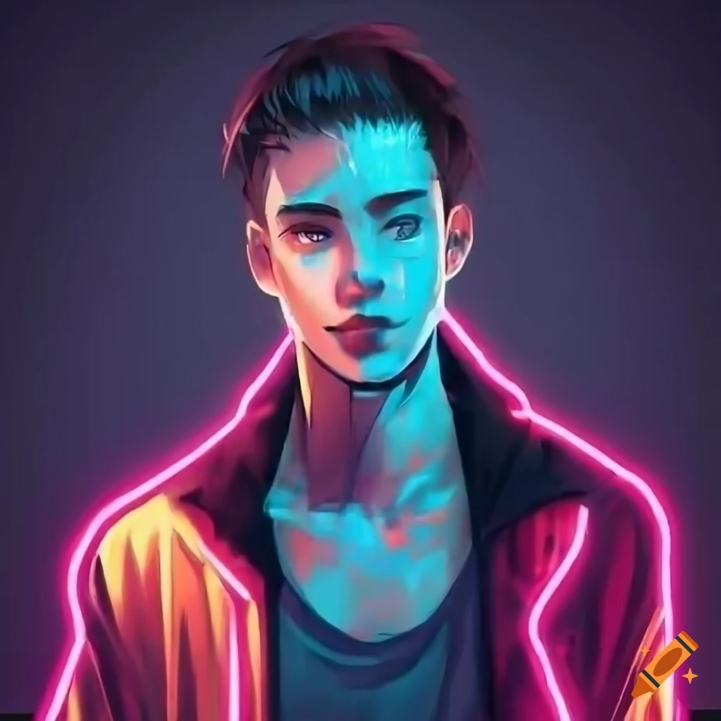 Neon lit Anime style Young Man On Black Background On Craiyon neon-lit-anime-style-young-man-on-black-background-on-craiyon