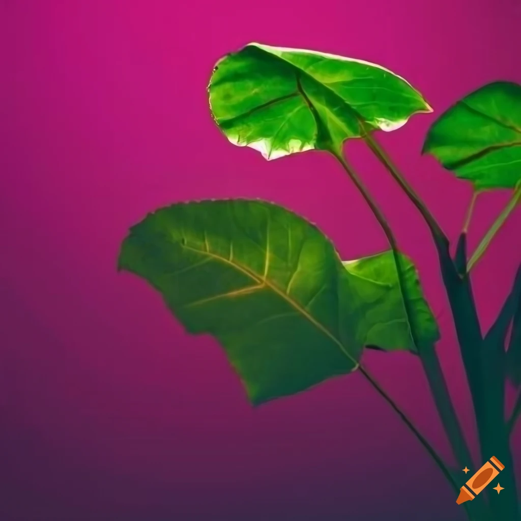 profile banner with large plant leaves on pink background