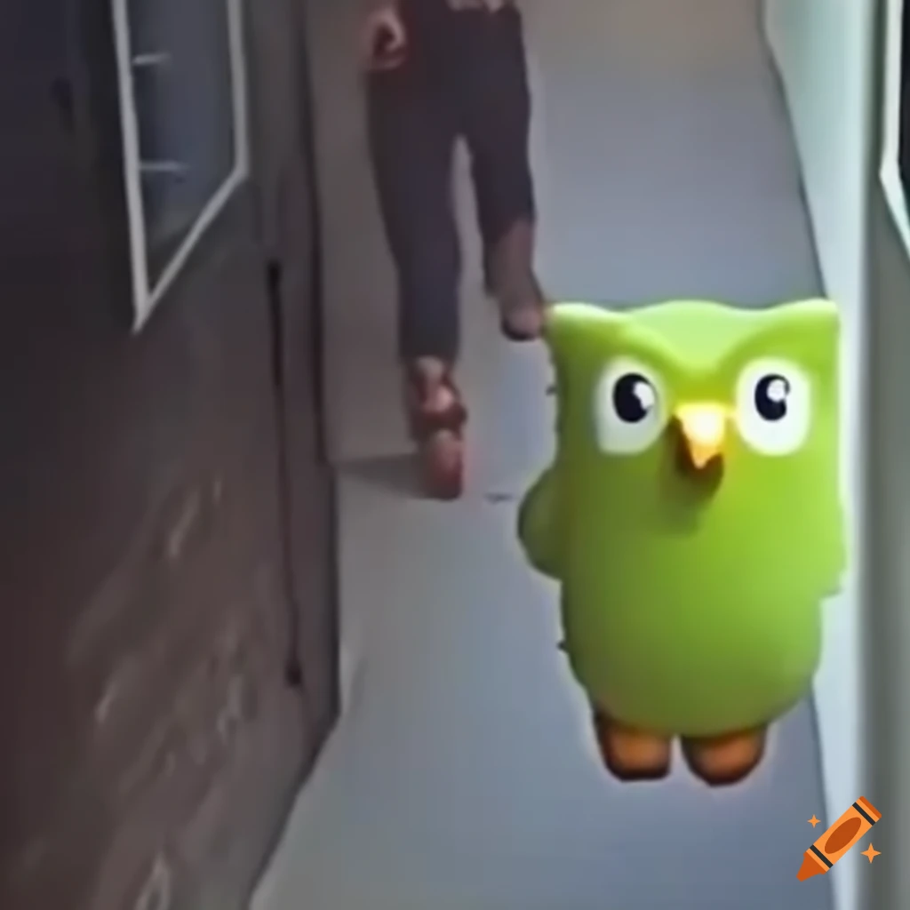 Funny cctv footage from duolingo on Craiyon
