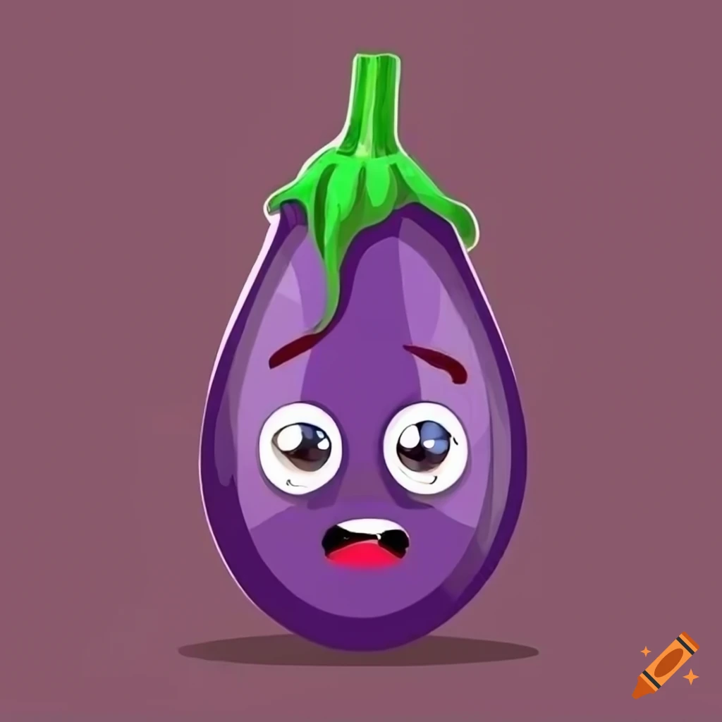 Funny Cartoon Eggplant With Vibrant Color 