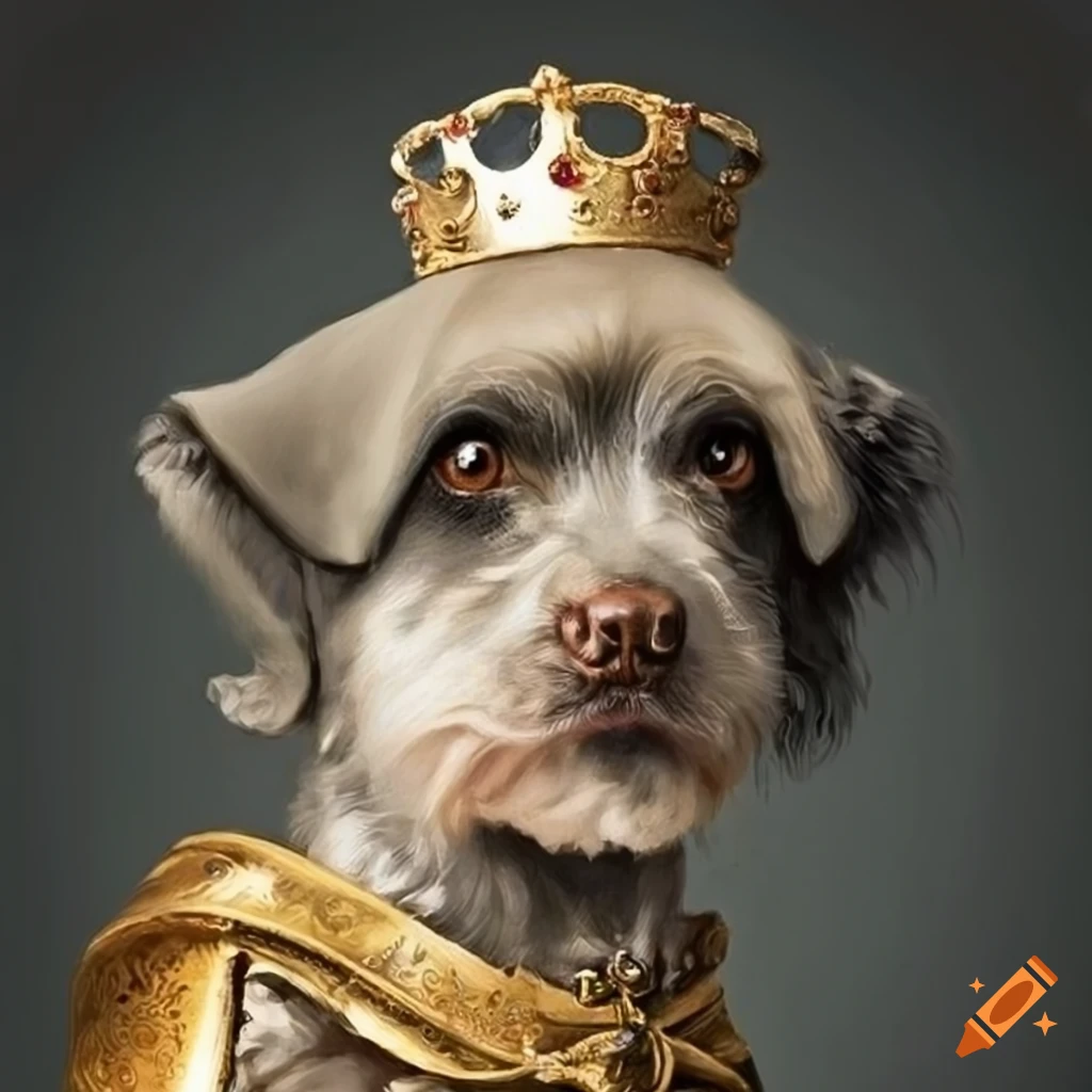 Portrait of a dog dressed as the king of france on Craiyon