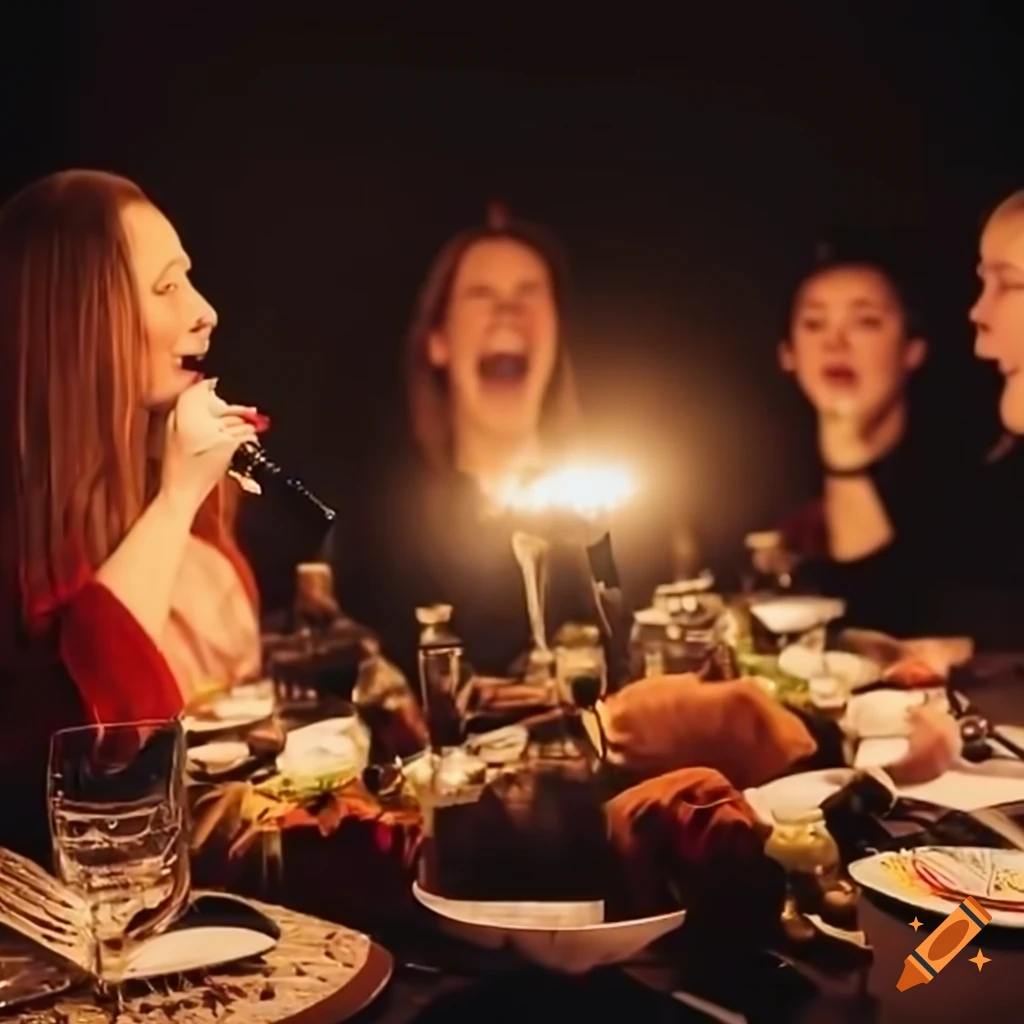 group of people singing at a table