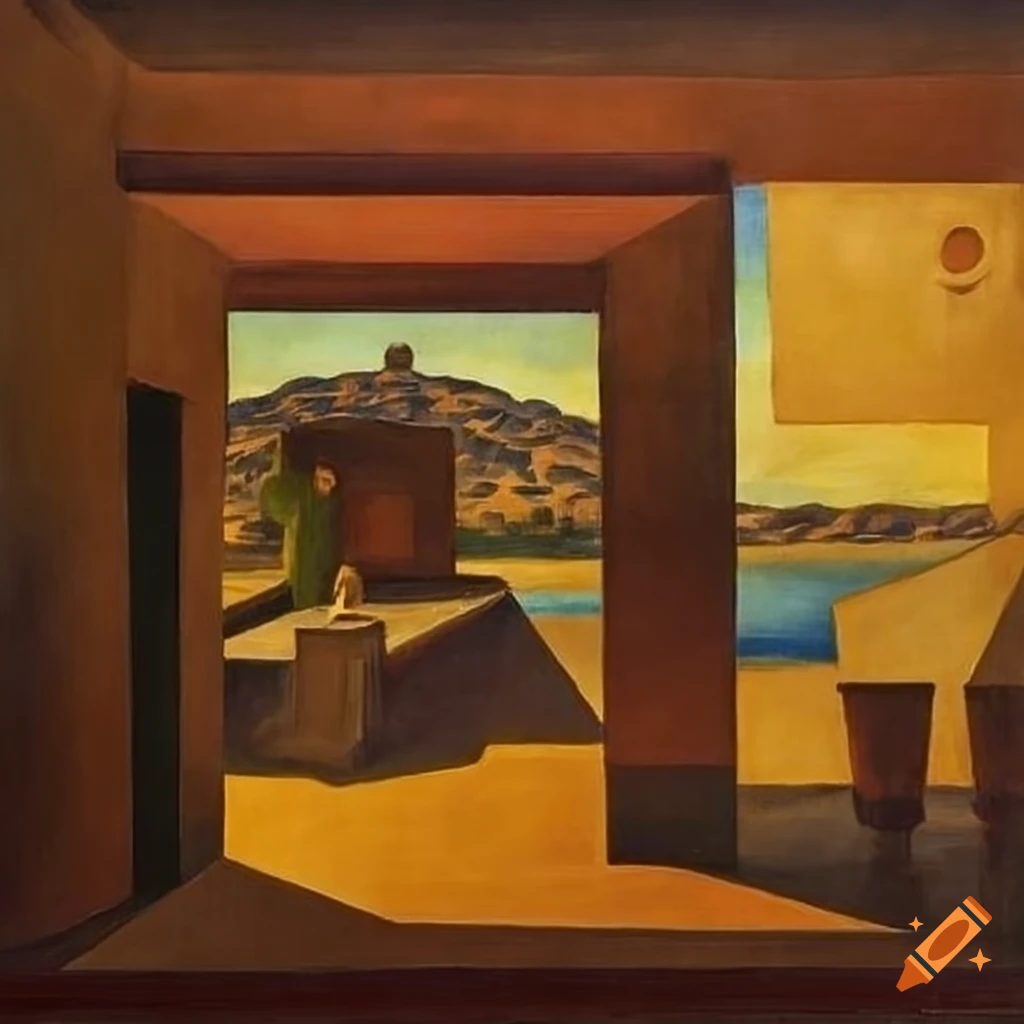 Diego Rivera painting of a luxury villa in the desert