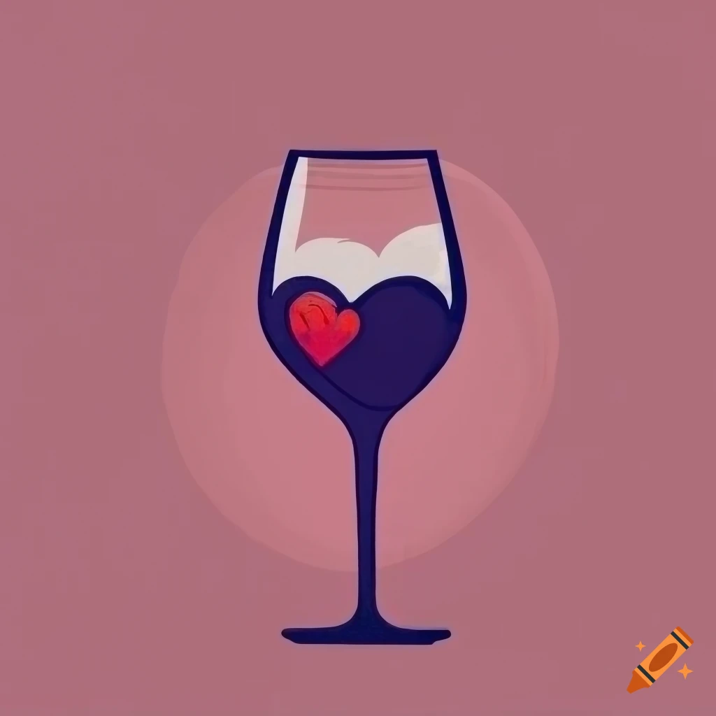 Embroidered logo of a wine glass with a heart