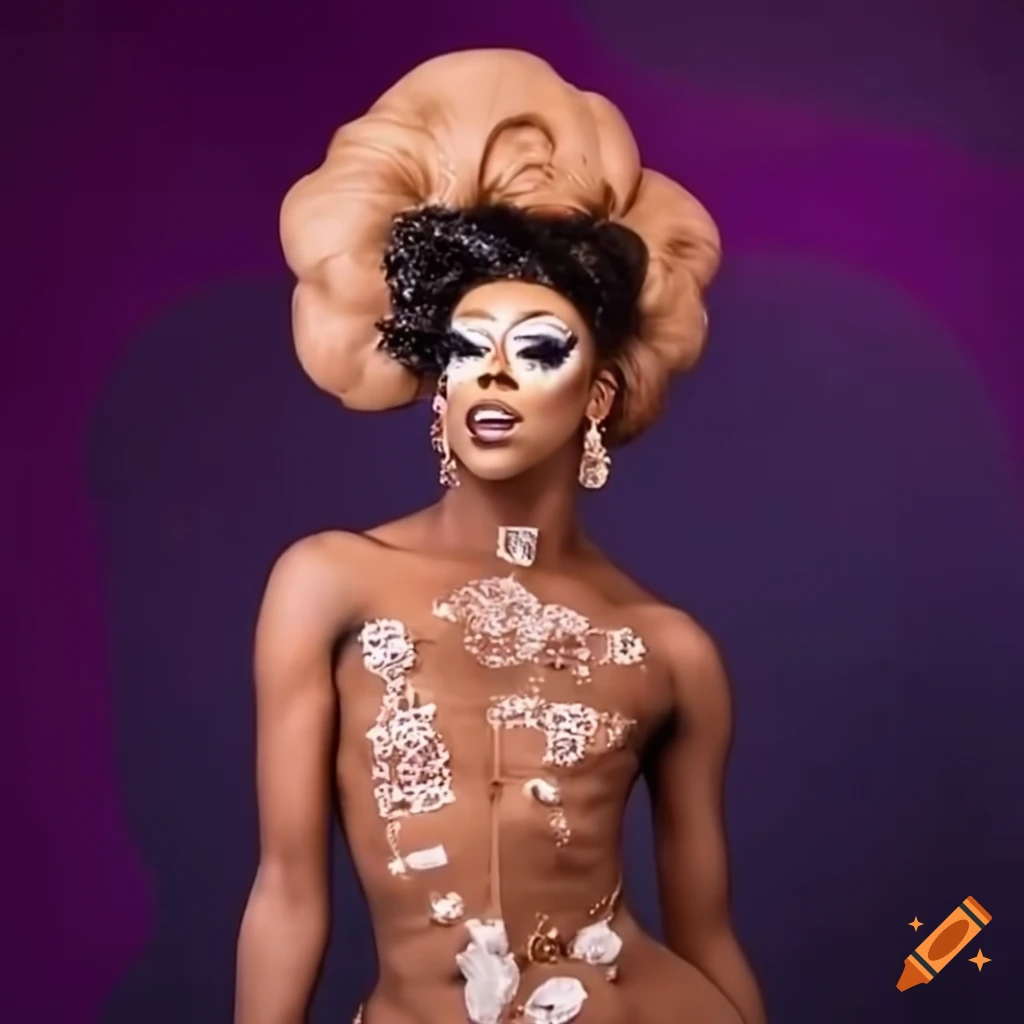fierce African-American Drag Queen in a cookies 'n' cream outfit