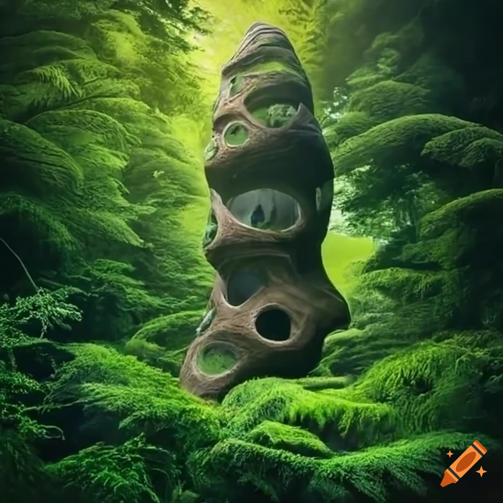 Biomorphic stone medieval keep in a forest on Craiyon
