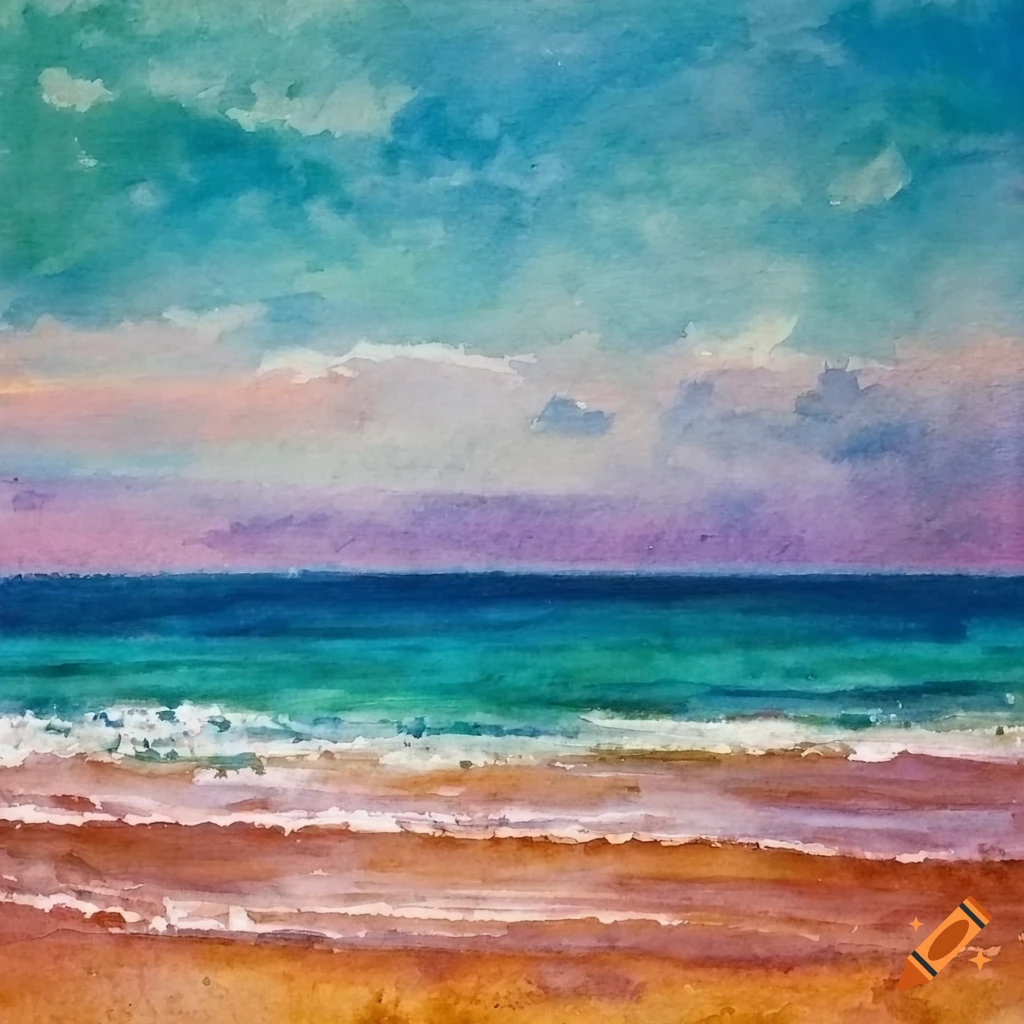 Psychedelic Watercolor Beach Scene On Craiyon