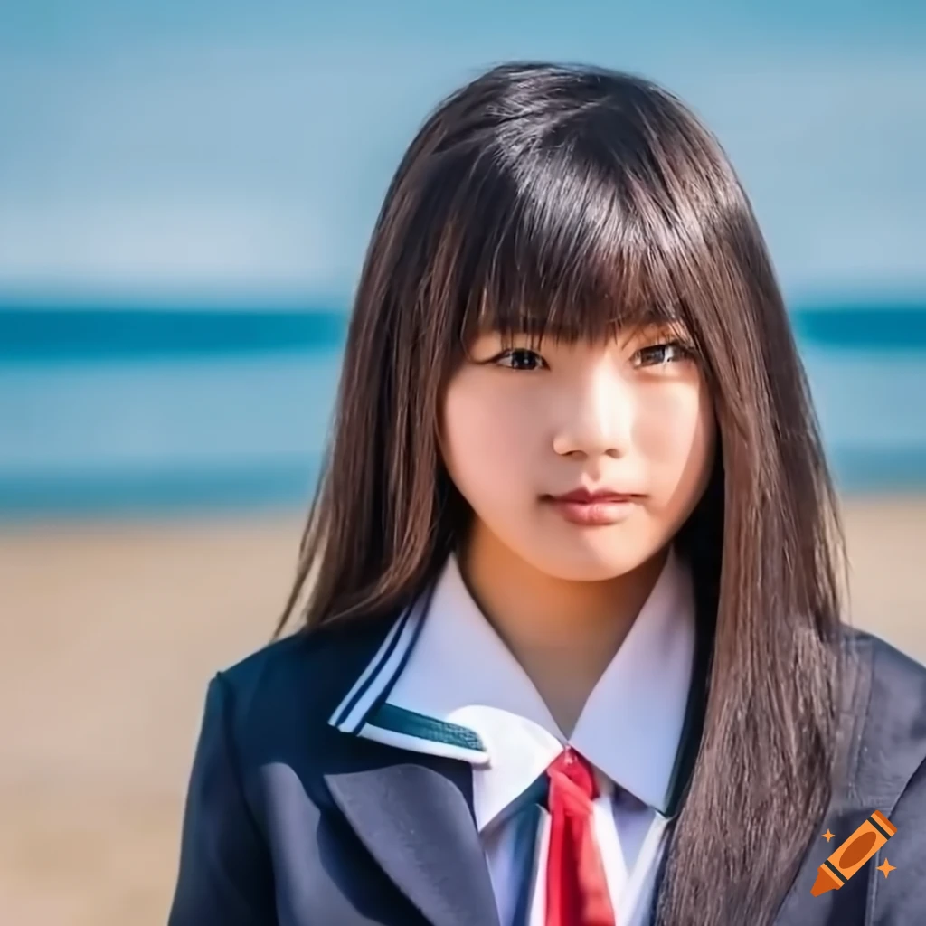 Photo of a cute japanese girl on the beach on Craiyon