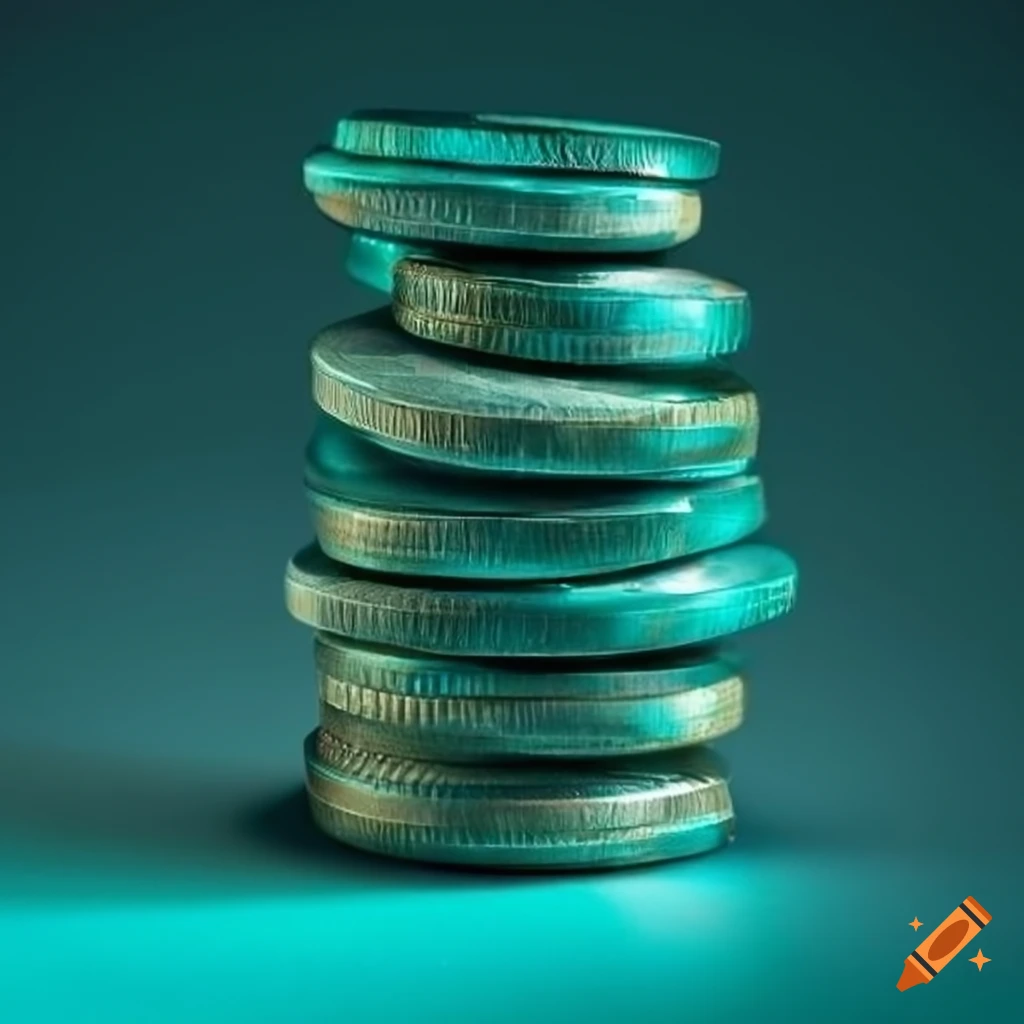 Artistic Teal Coins Stacked In Piles