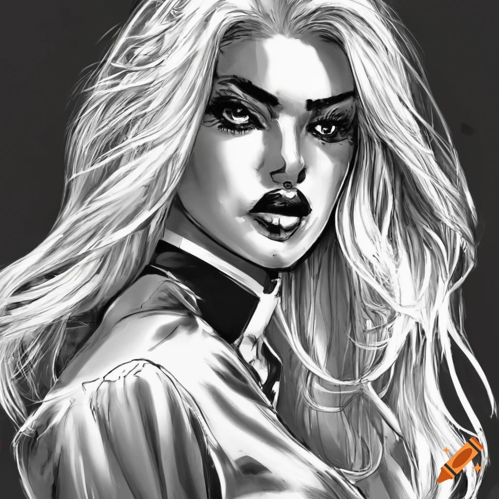 Black And White Comic Art Of A Blonde Woman In A White Shirt 0897