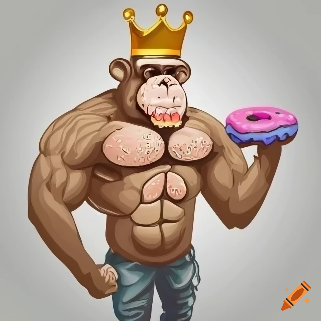 funny illustration of a crypto ape with a doughnut