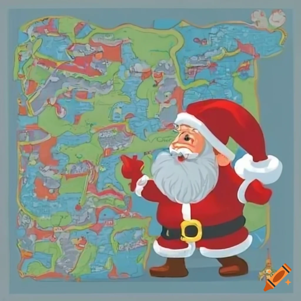 Santa claus studying a map on Craiyon