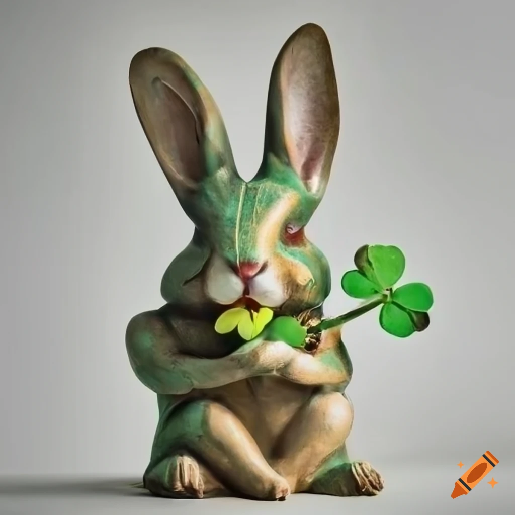 Sculpture of a rabbit eating a lucky 4leaf clover on Craiyon