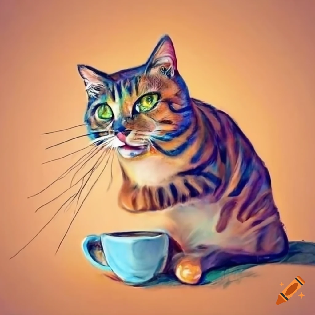 Cat enjoying a cup of coffee on Craiyon