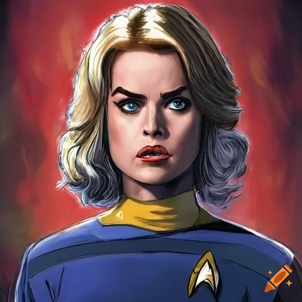 Pulp comic art of alice eve as a star trek character on Craiyon