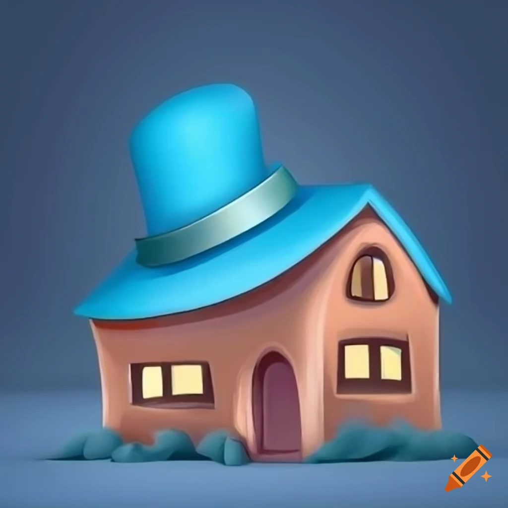 Cartoon house with a blue hat