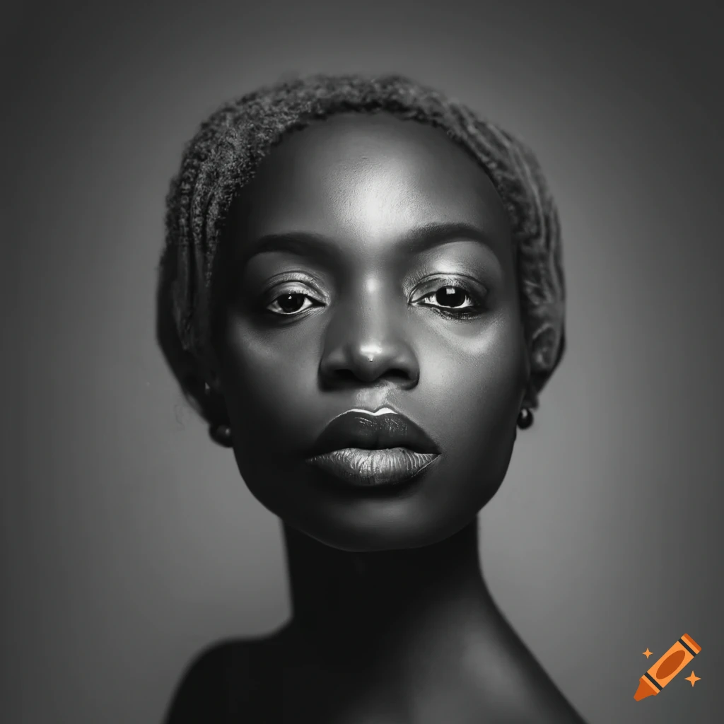 realistic monochromatic portrait of a Black woman
