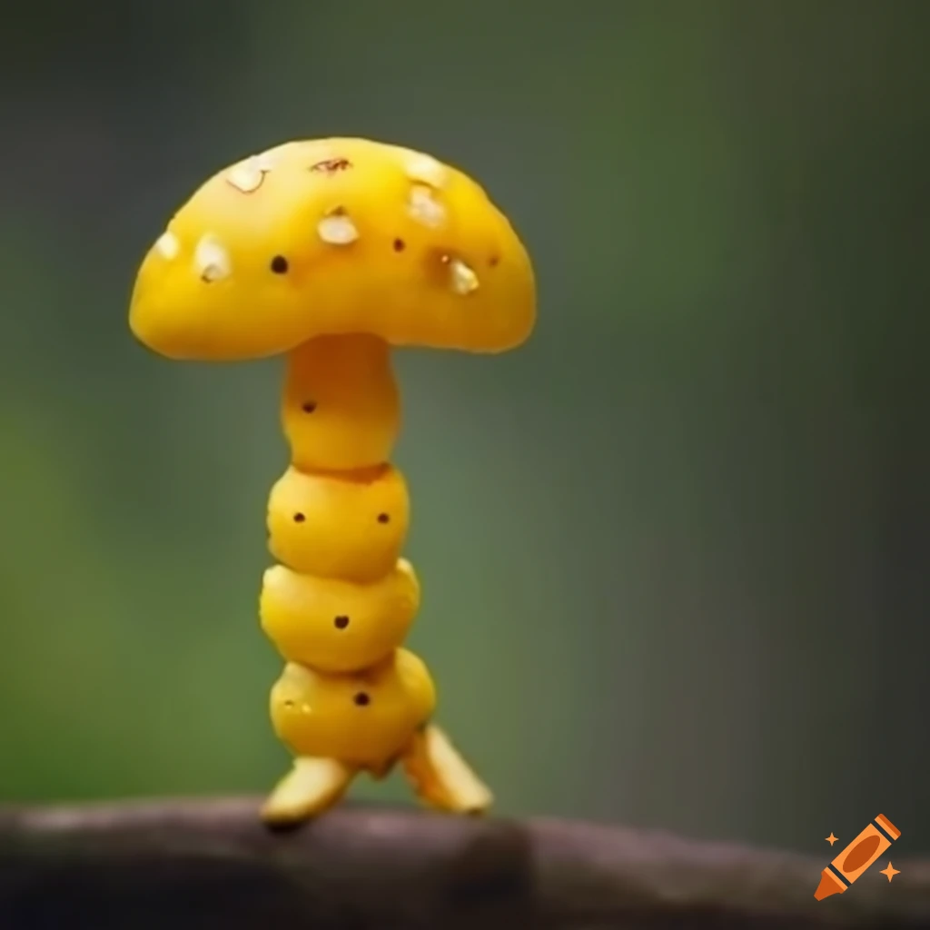 yellow caterpillar-shaped mushroom on a branch
