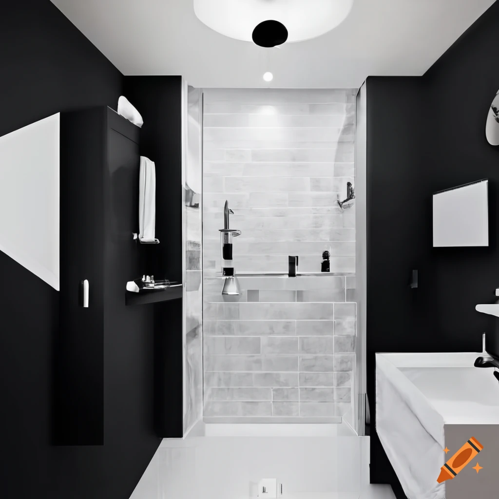 Modern bathroom with curbless shower and hexagon tiles on Craiyon