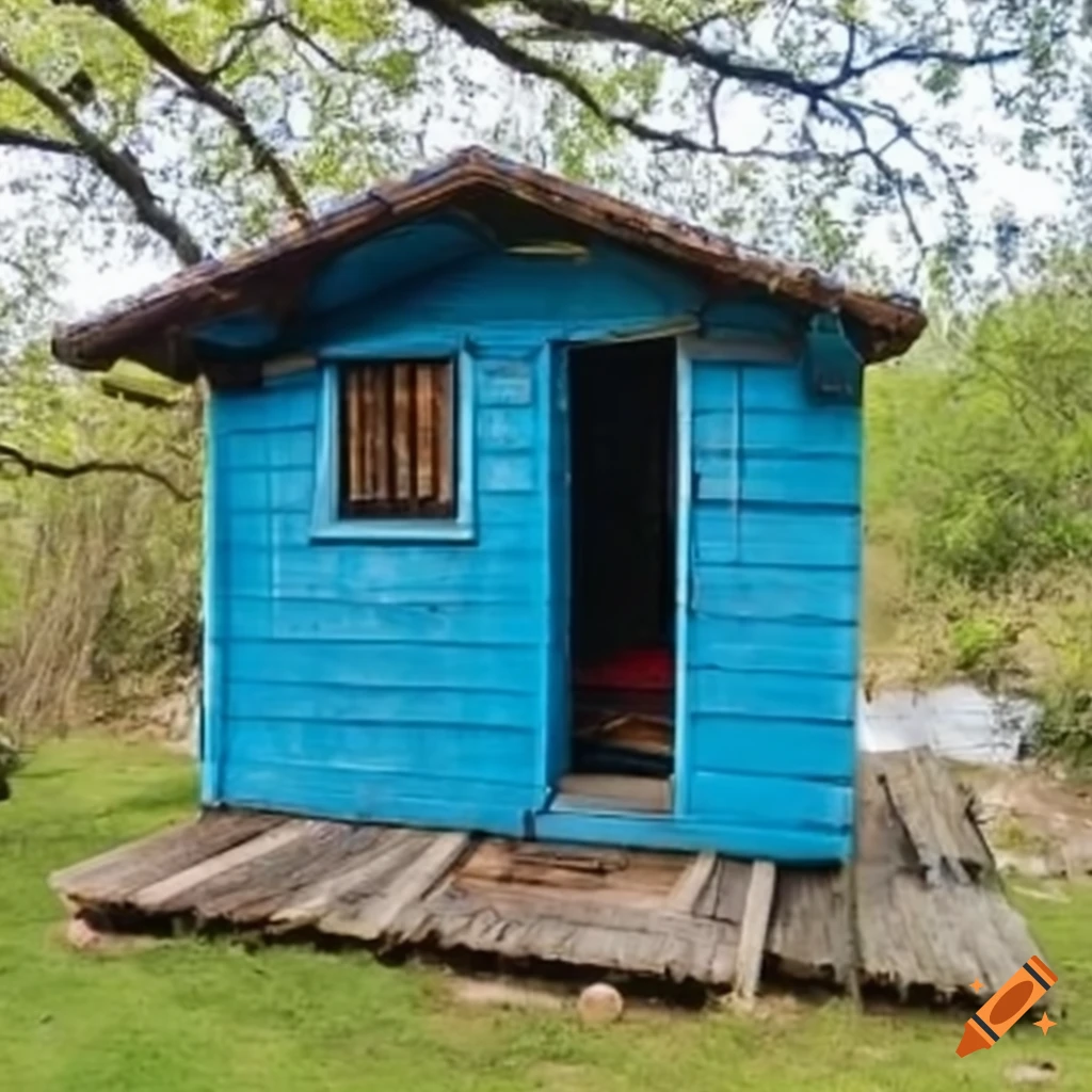 exterior view of a vibrant blue reggae hut