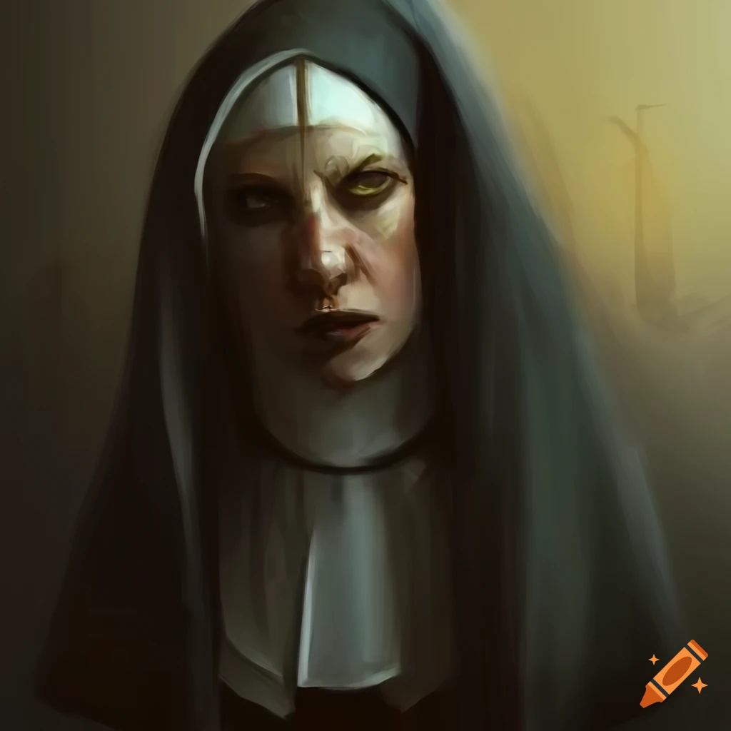 Concept art of a medieval nun inspired by beksinski on Craiyon