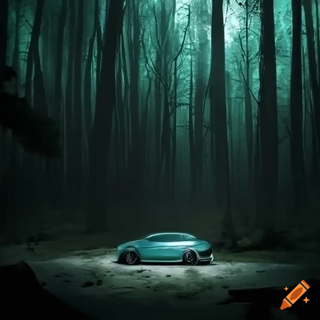 Bmw in a spooky forest at night on Craiyon