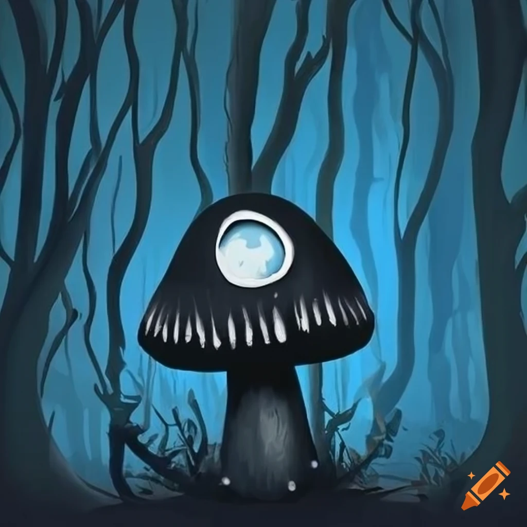 blue forest with a black mushroom