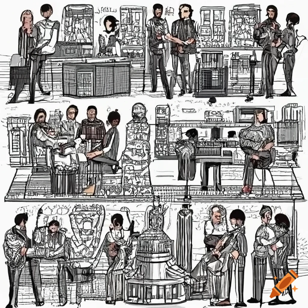 colouring book of sound engineers exploring Dubai