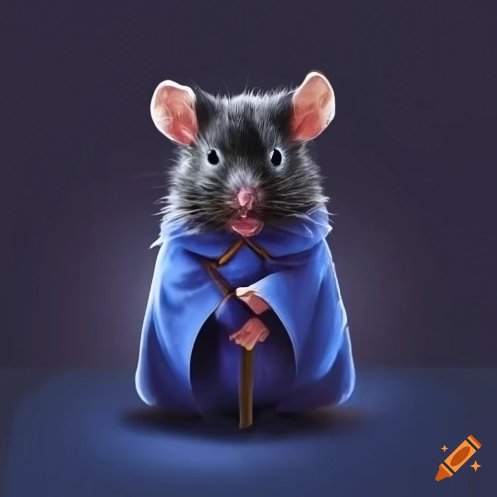 image of a black hamster wizard with a dark blue coat