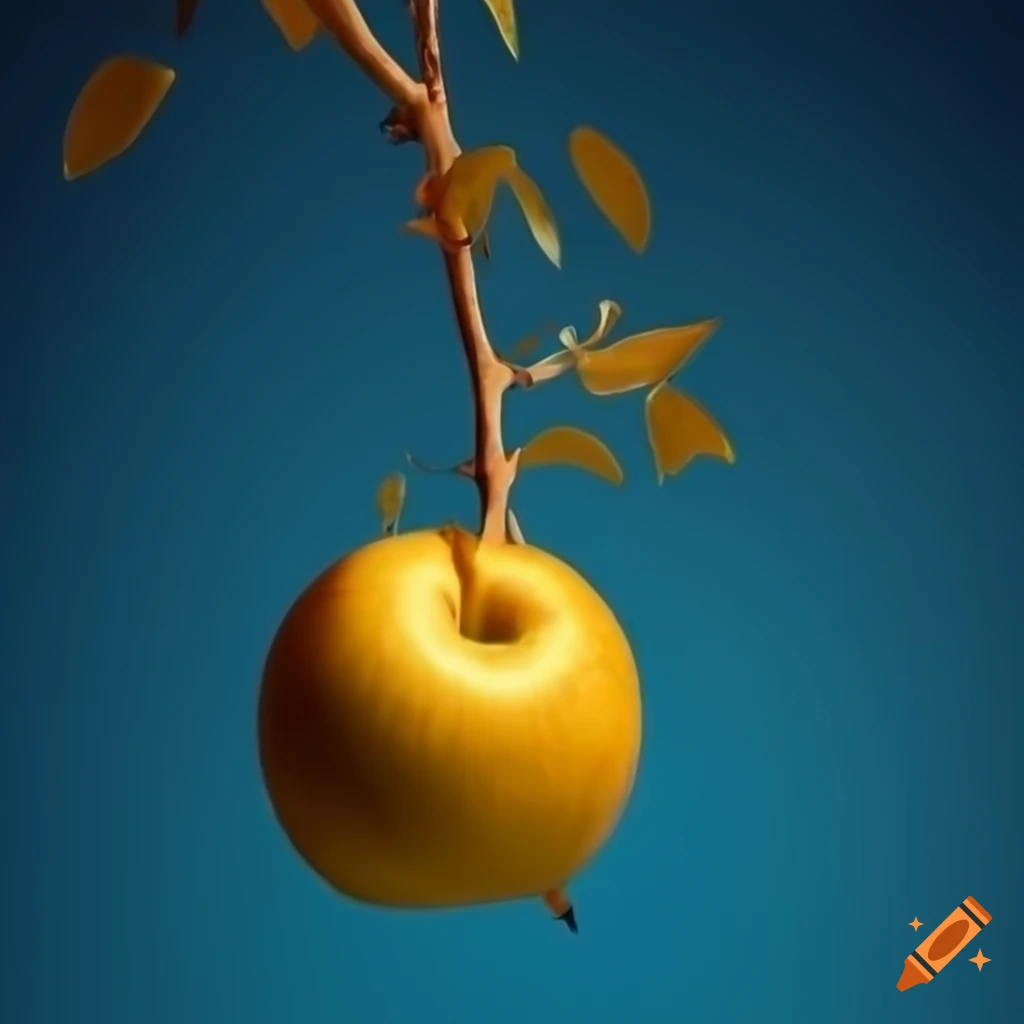 gleaming tree with gold apples on light blue background