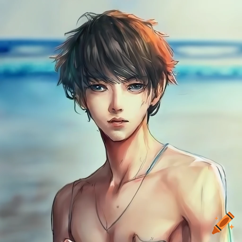 illustration of a young man at the beach by Hirohiko Araki