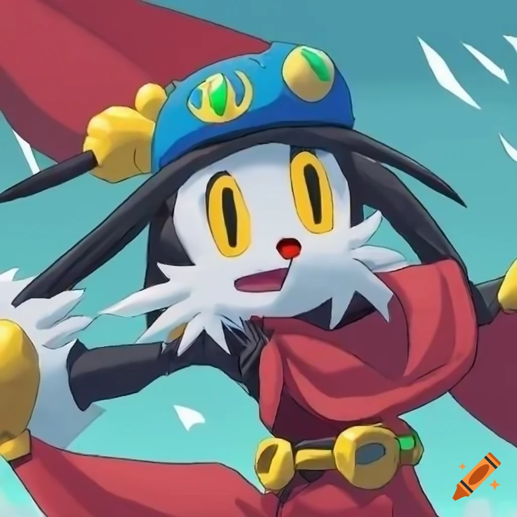Klonoa wearing link's kokiri outfit in a courageous stance on Craiyon