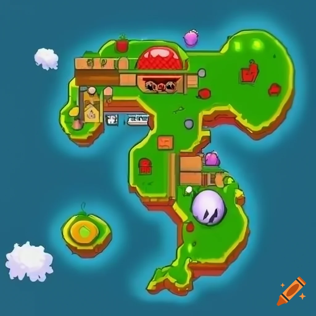 Colorful world map inspired by video games on Craiyon
