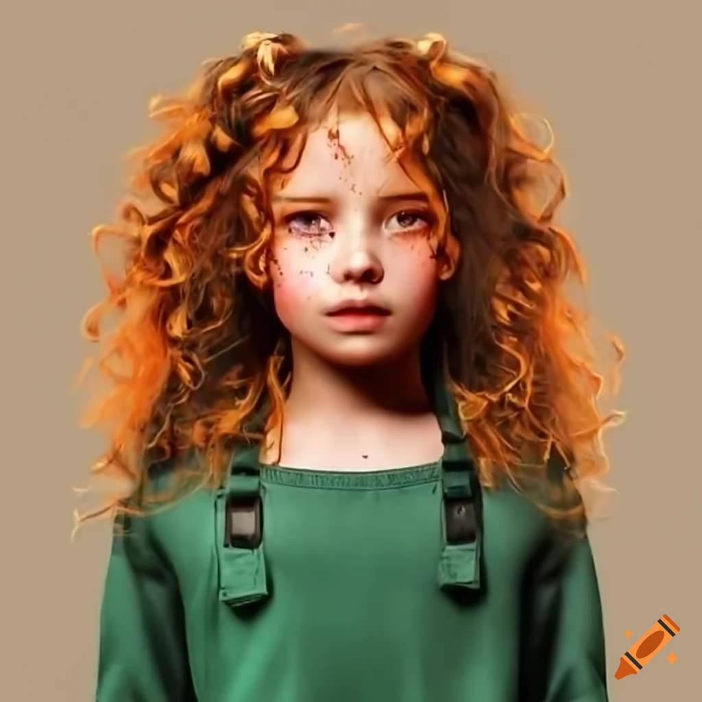 Girl with brown curls and green sweater on Craiyon