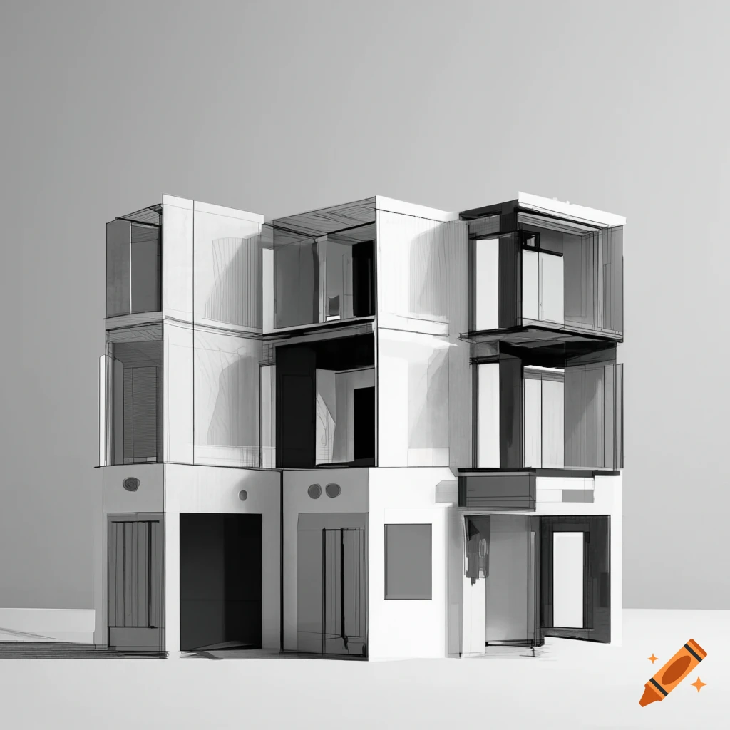 Axonometric diagram of modular unit structure on Craiyon