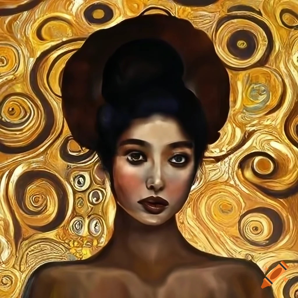 Portrait of a woman with black hair and golden details on Craiyon