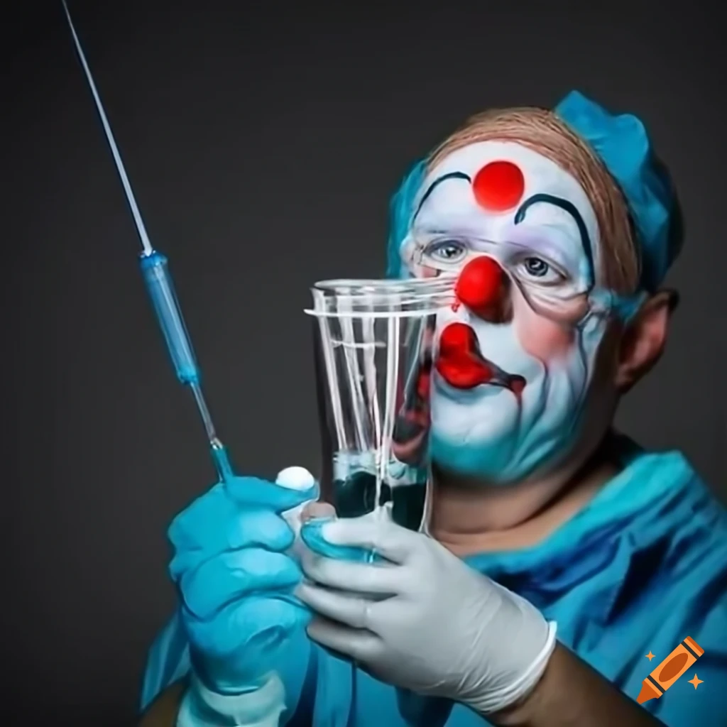 scientist clown conducting experiments in a laboratory