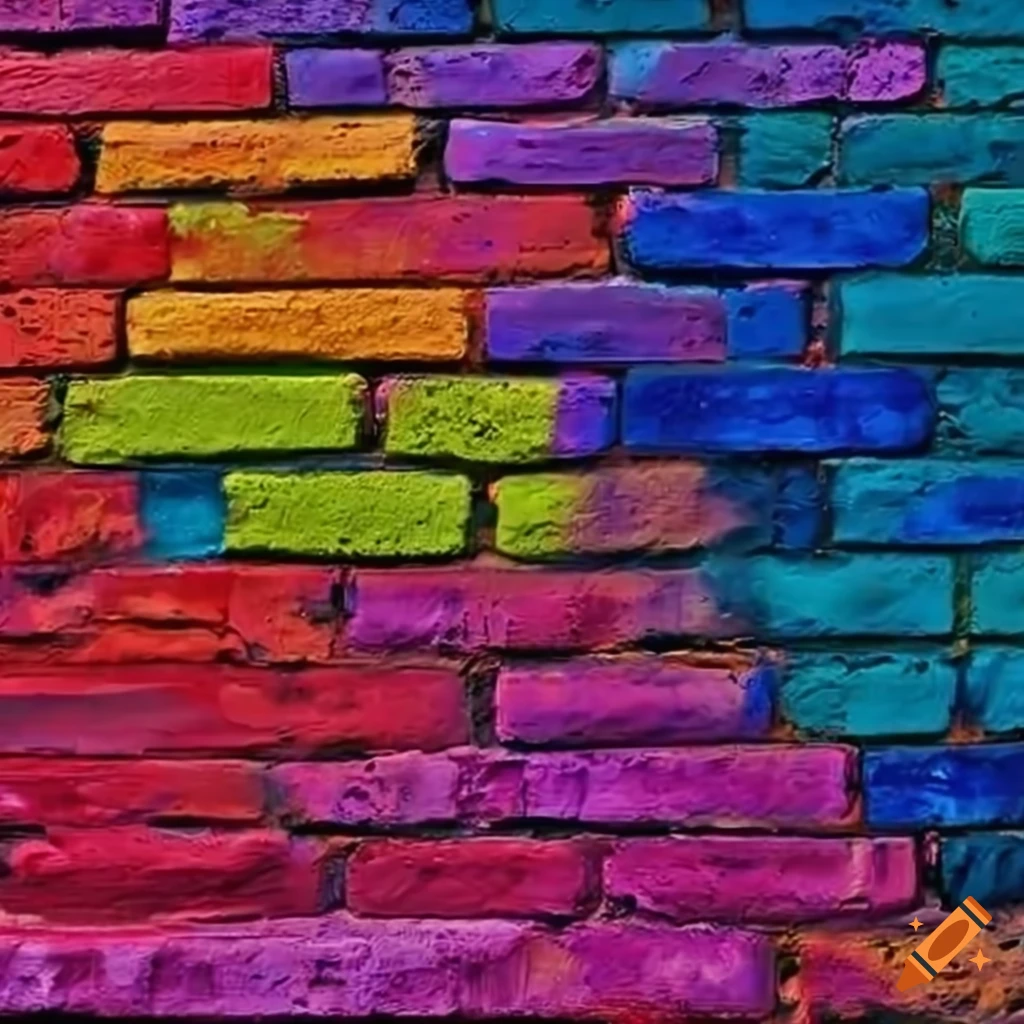 pastel rainbow distressed painted brick wall ambient decor rustic brick  effect Art Print by Saburkitty Designs