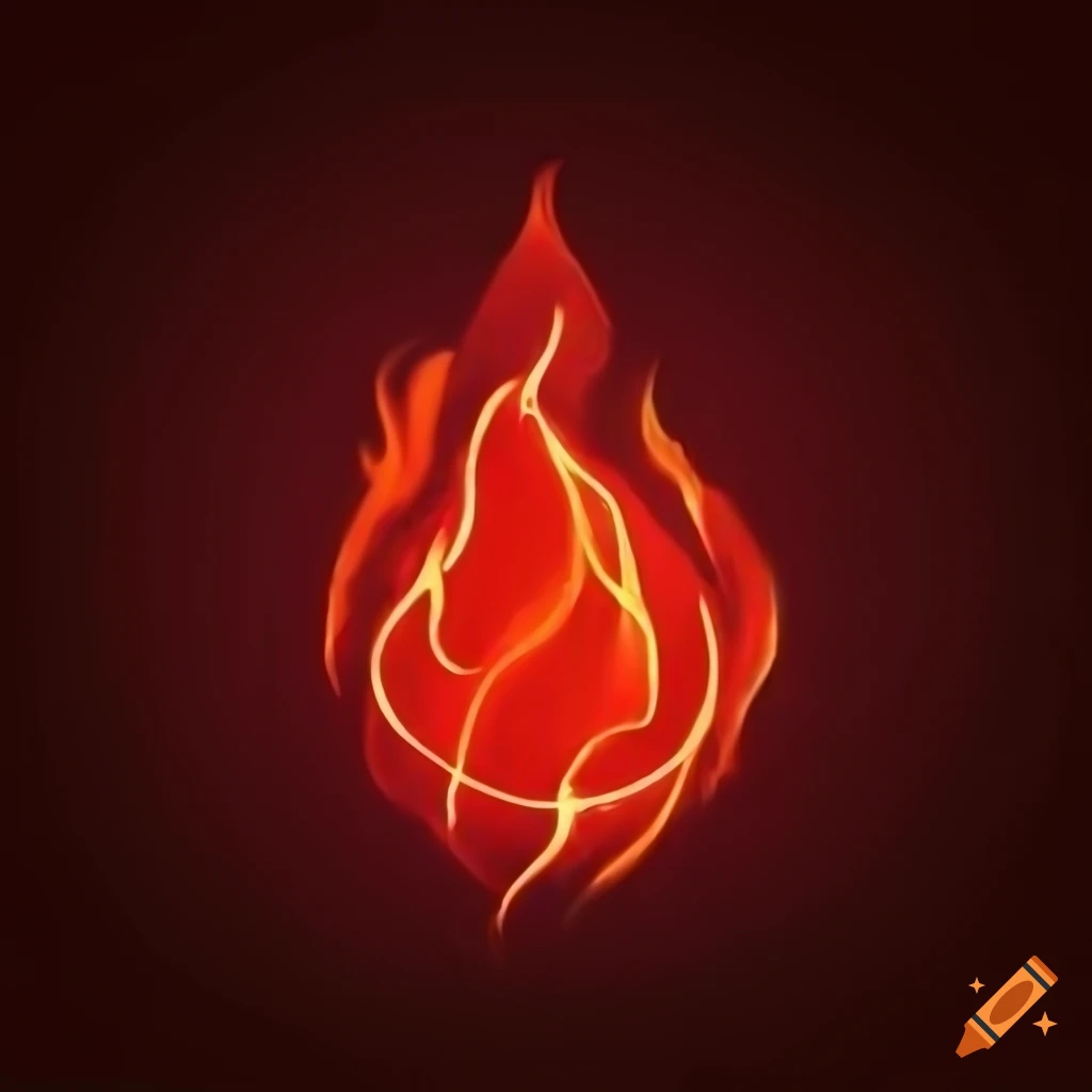 red glowing fire symbol on plain background