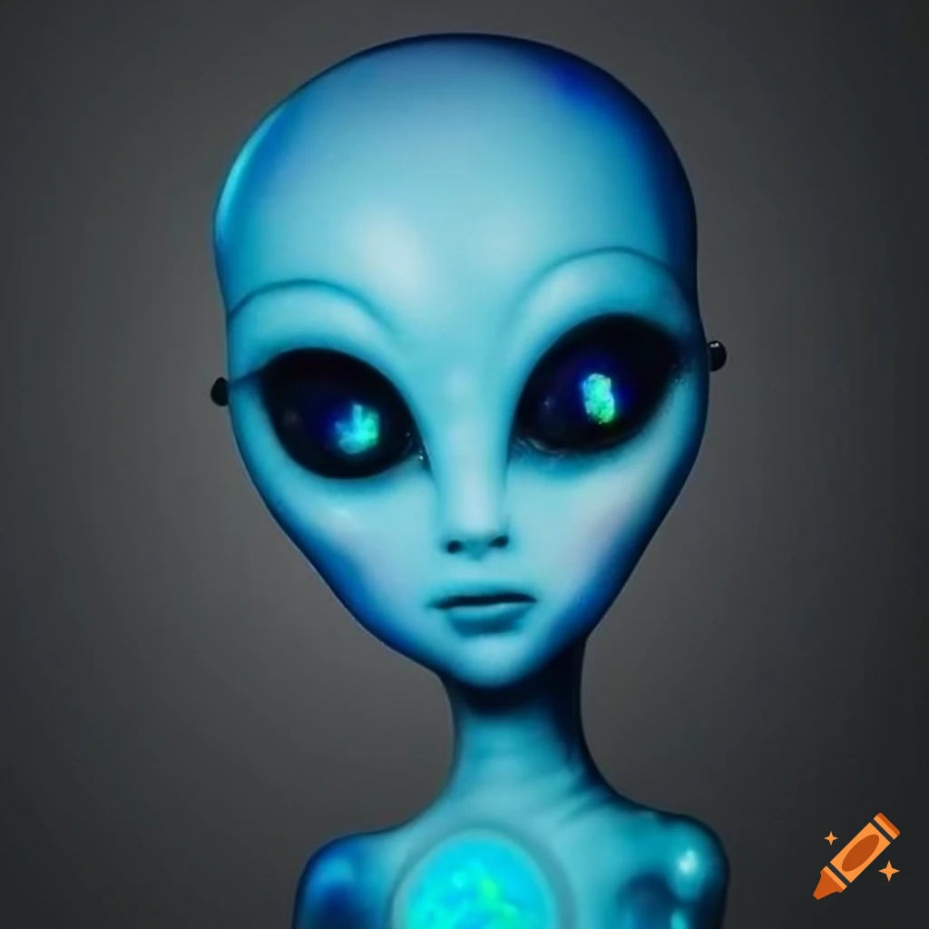 Fluffy blue alien with opal jewelry