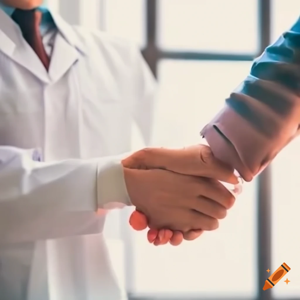 pharmacist and salesperson shaking hands