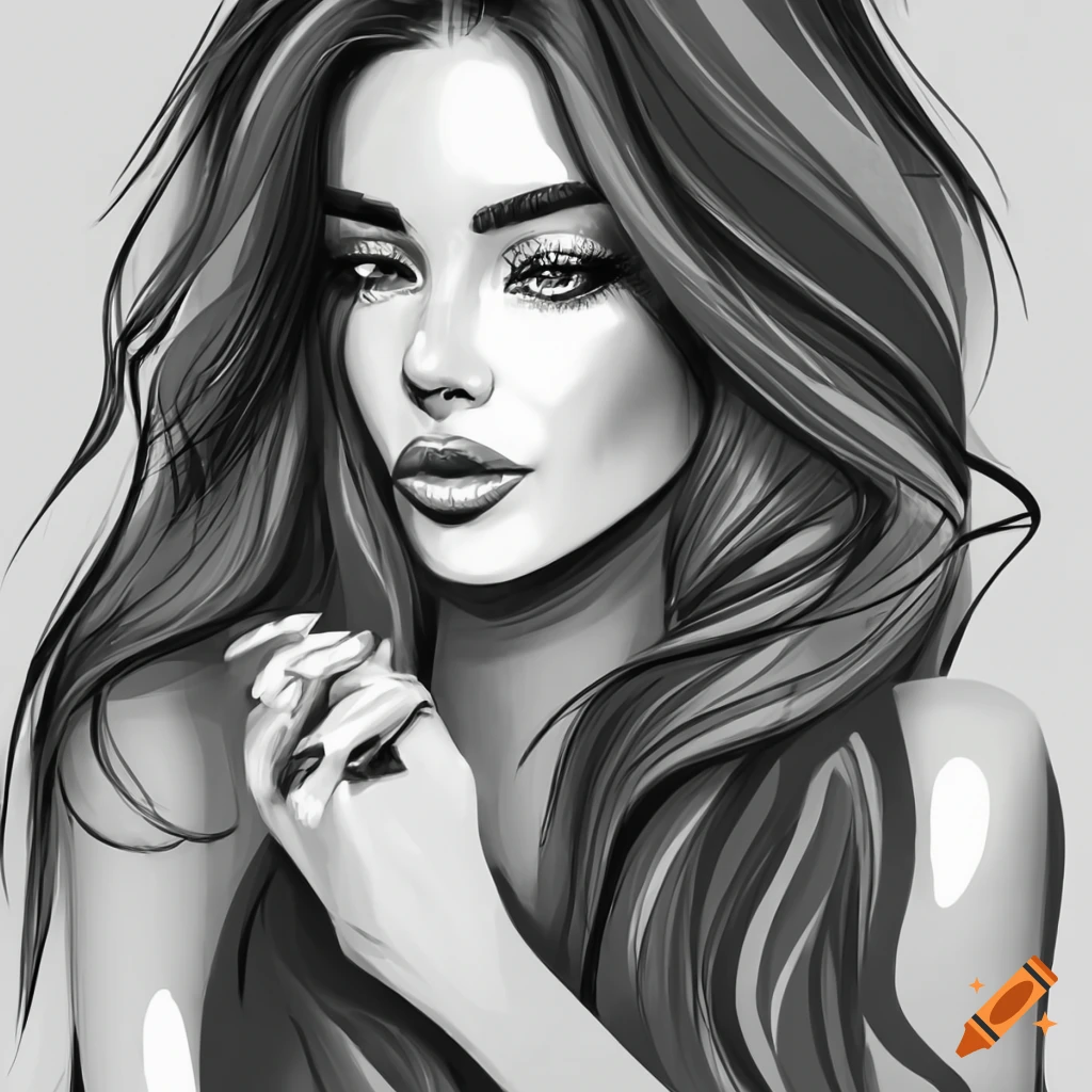 Retrato de una mujer hermosa con pelo largo negro y ojos café on Craiyon